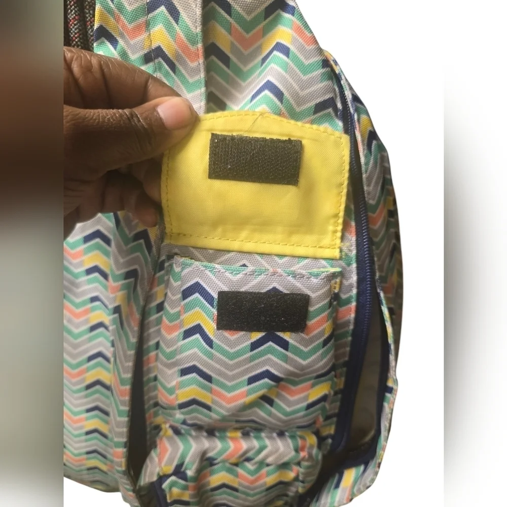 KAVU Rope Bag Sling Pack Chevron Geometric Blue Yellow Orange
